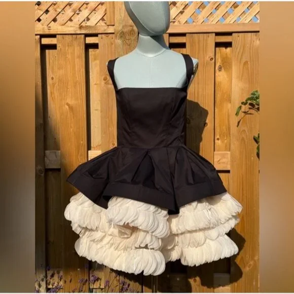 Bronx and Banco Catalina Mini Dress in Black & Beige - Picture 7 of 8